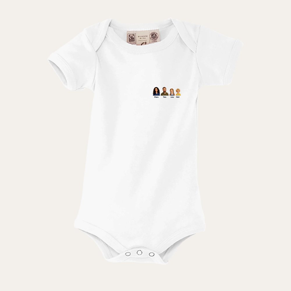 Our example family on a baby organic bodysuit
