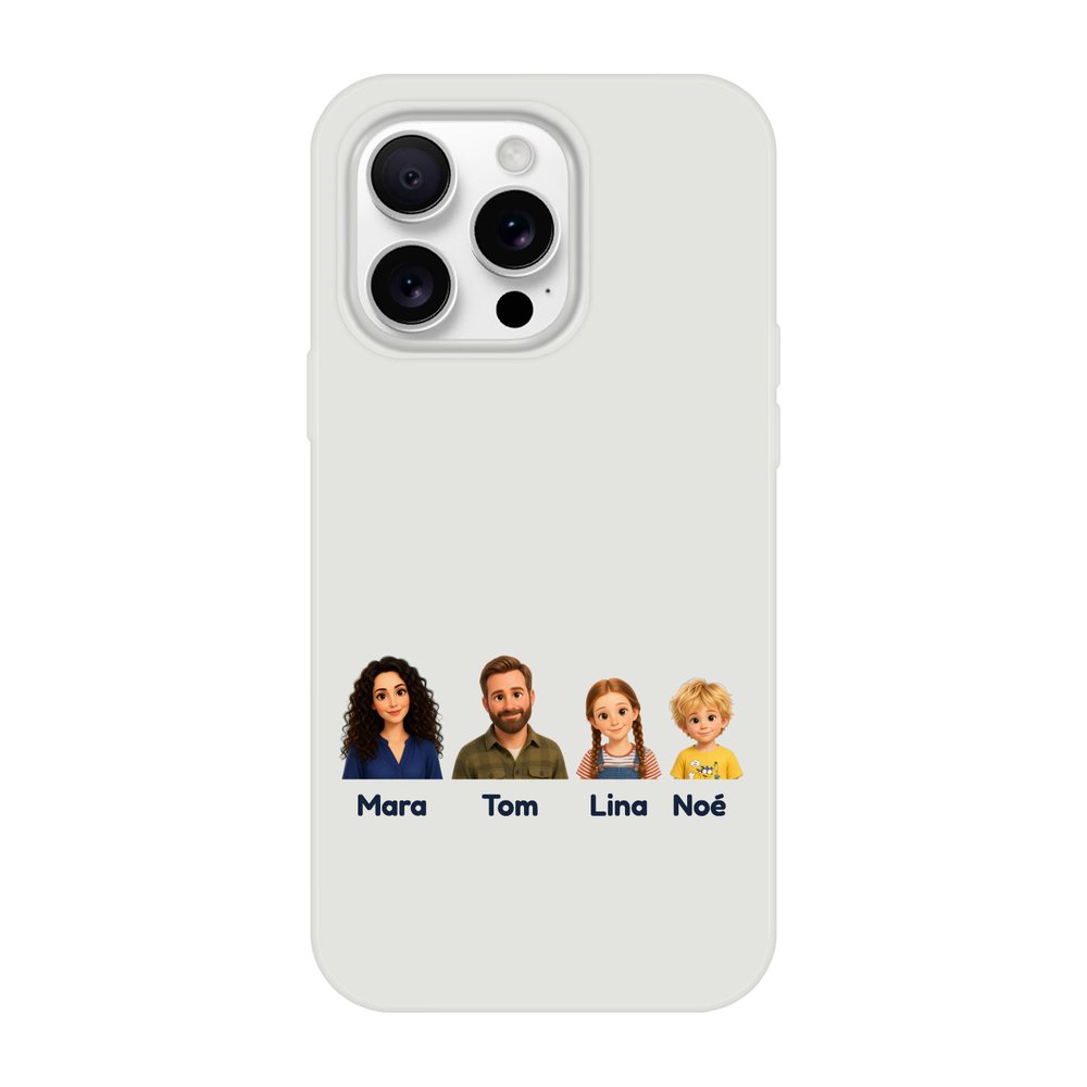 Our example family on a clear flexi phone case