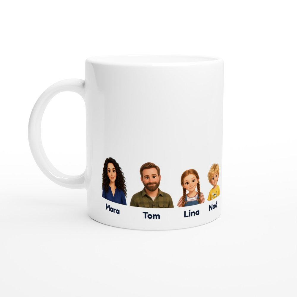Our example family on a ceramic mug