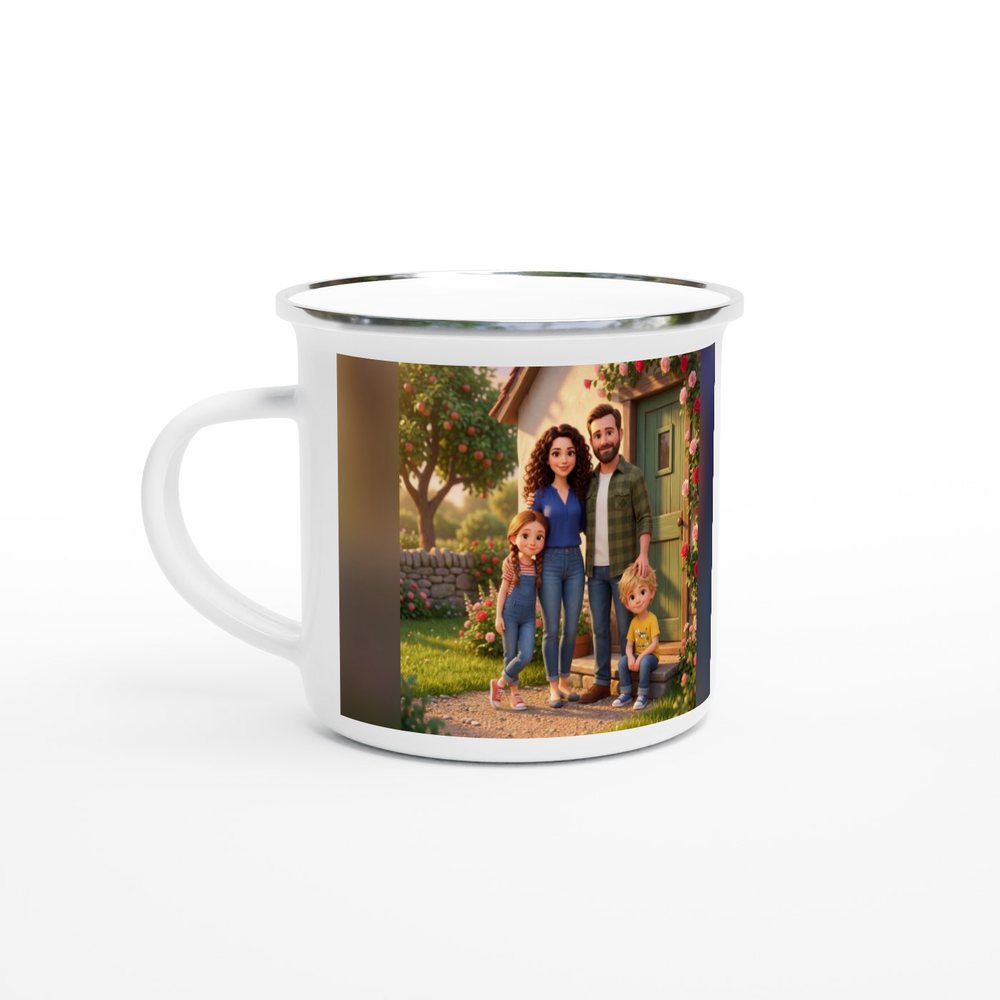 Our example family on a enamel mug