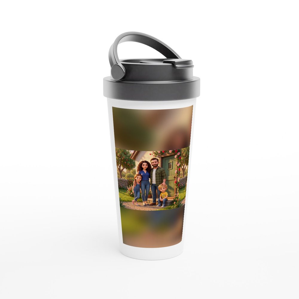 Our example family on a travel mug