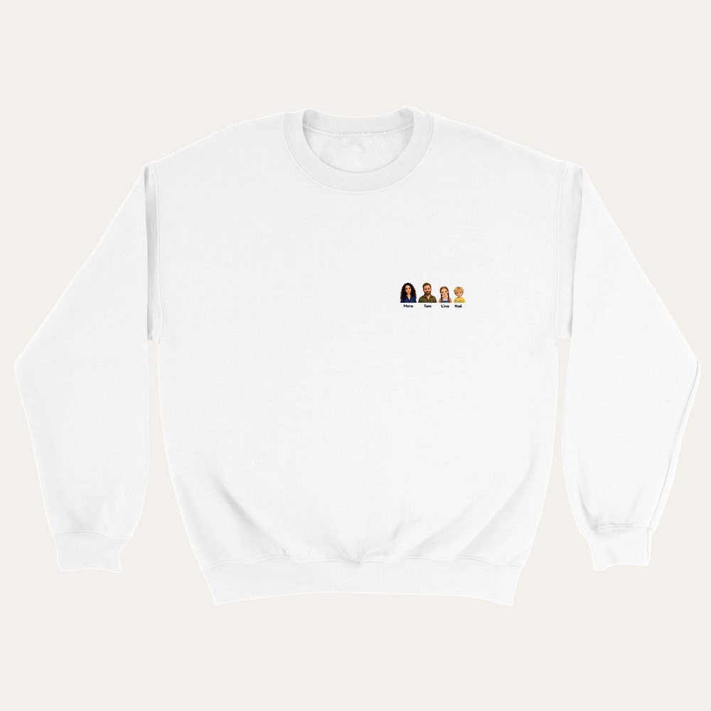 Our example family on a sweatshirt