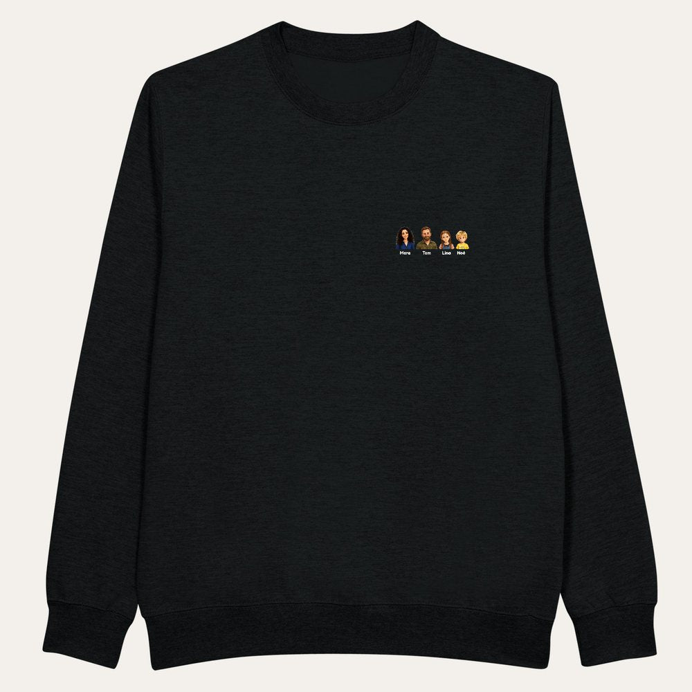 Our example family on a premium sweatshirt