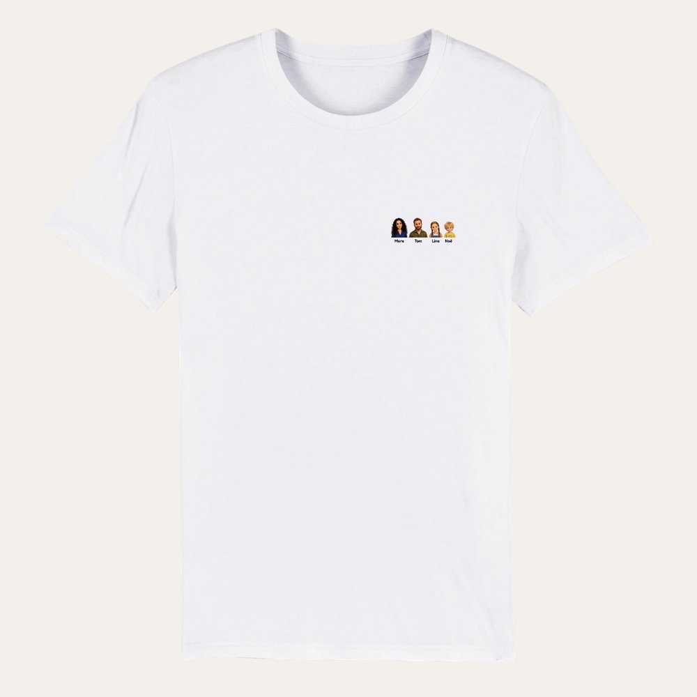 Our example family on a organic cotton t-shirt