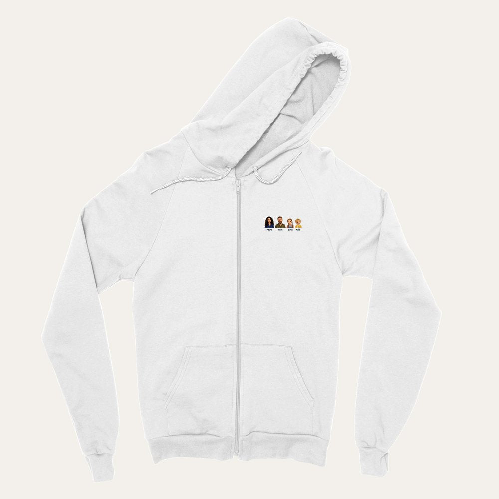 Our example family on a zip hoodie