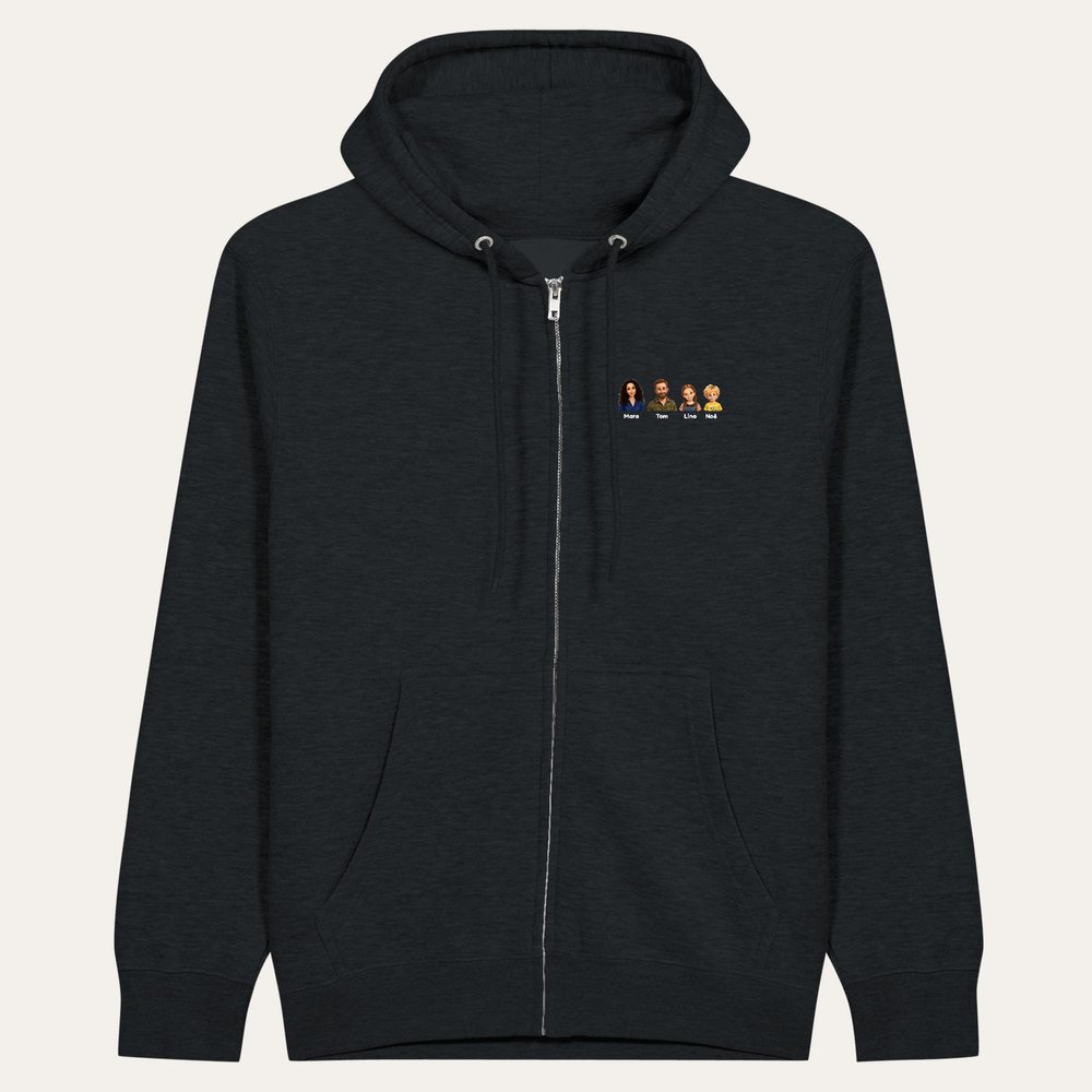 Our example family on a premium zip hoodie