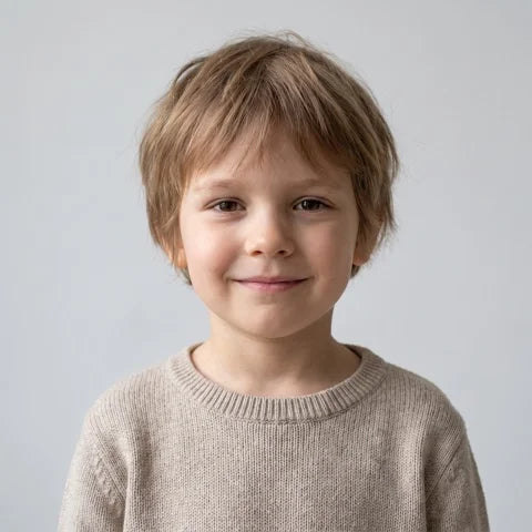 Before: an ordinary photo of a smiling boy in a grey jumper
