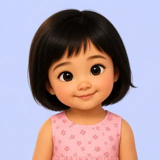 Illustrated portrait of a little girl with a dark bob