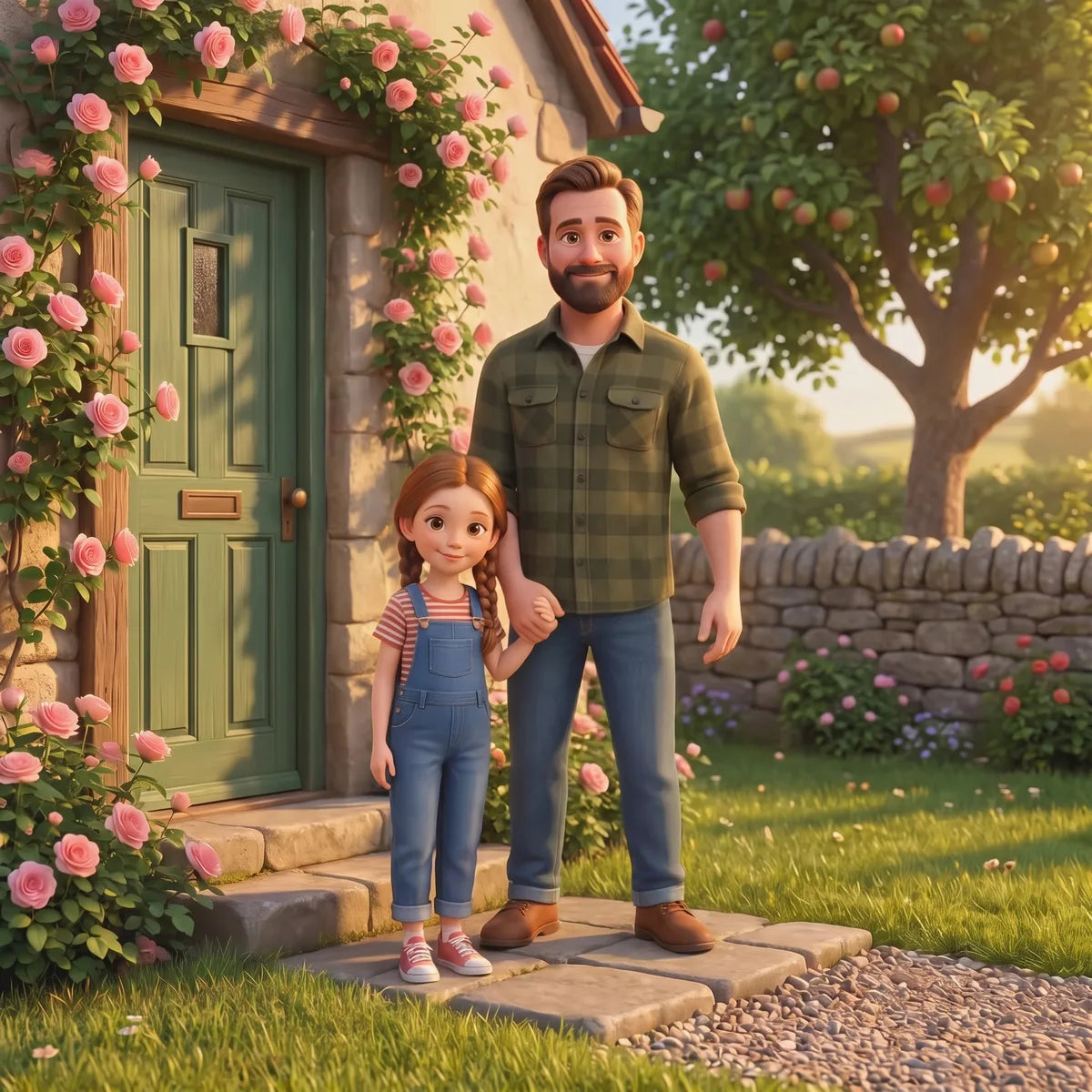 The flat card with two people: a father and his daughter