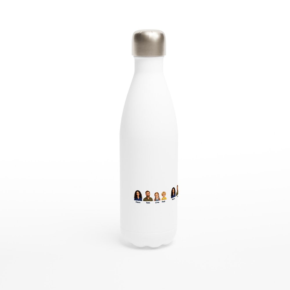 Our example family on a water bottle