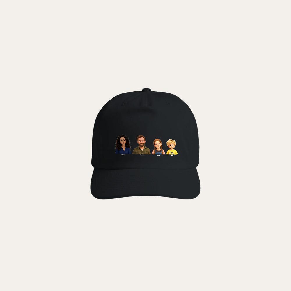 Our example family on a dad hat