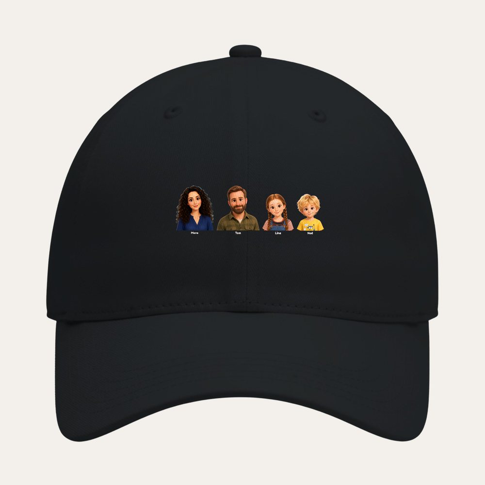 Our example family on a Nike dad hat