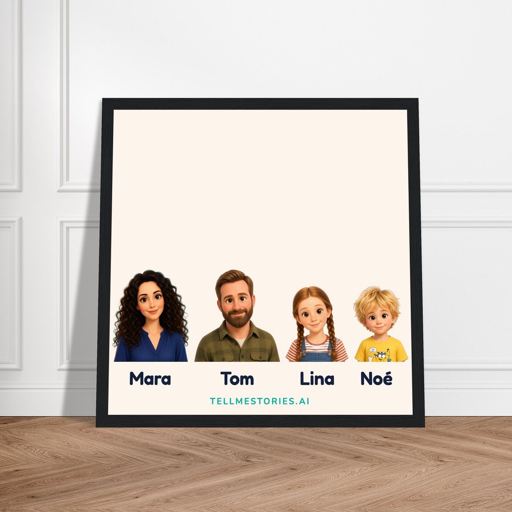 Our example family on a framed poster, to show the idea