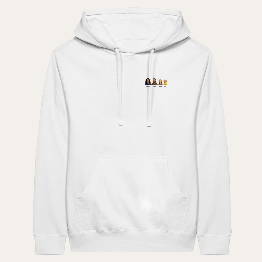 Our example family on a premium hoodie