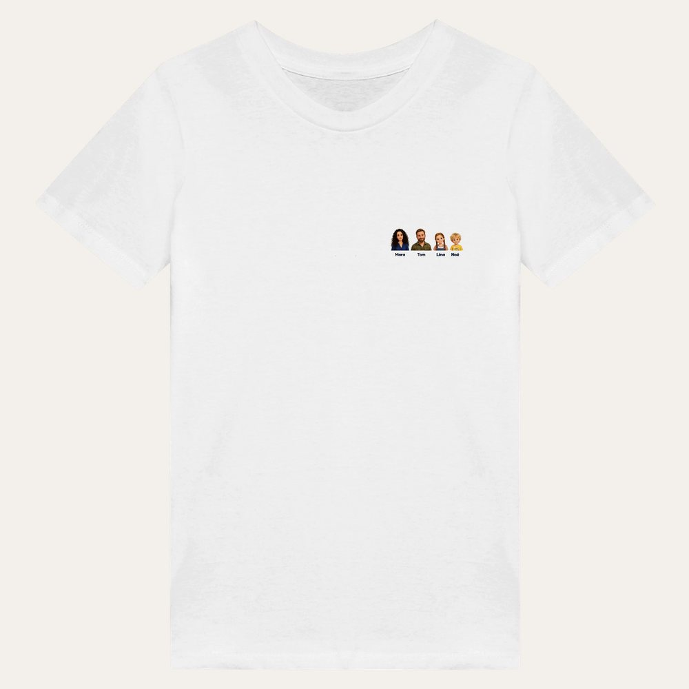 Our example family on a kids organic cotton t-shirt